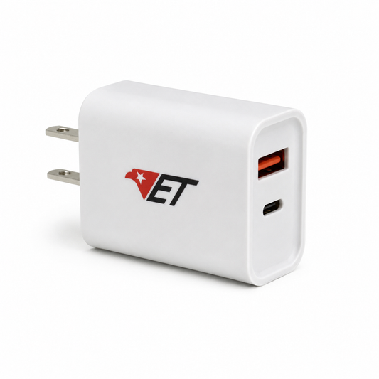 Dual-Port Wall Charger — USB-C PD 30W + USB-A QC 3.0